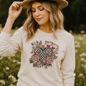 Y’allternative Long Sleeve Shirt – Checkerboard Heart, Aces & Roses Graphic